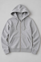 Oversized Full-Zip Fleece Hoodie - Heather Grey
