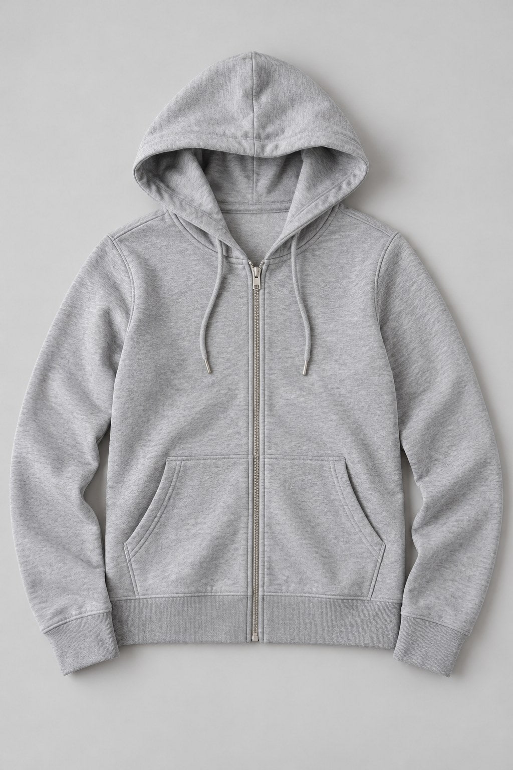 Oversized Full-Zip Fleece Hoodie - Heather Grey